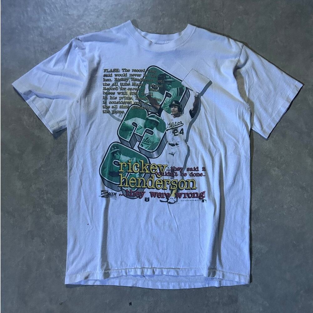 90's Vintage Rickey Henderson Oakland Athletics White T-Shirt -L